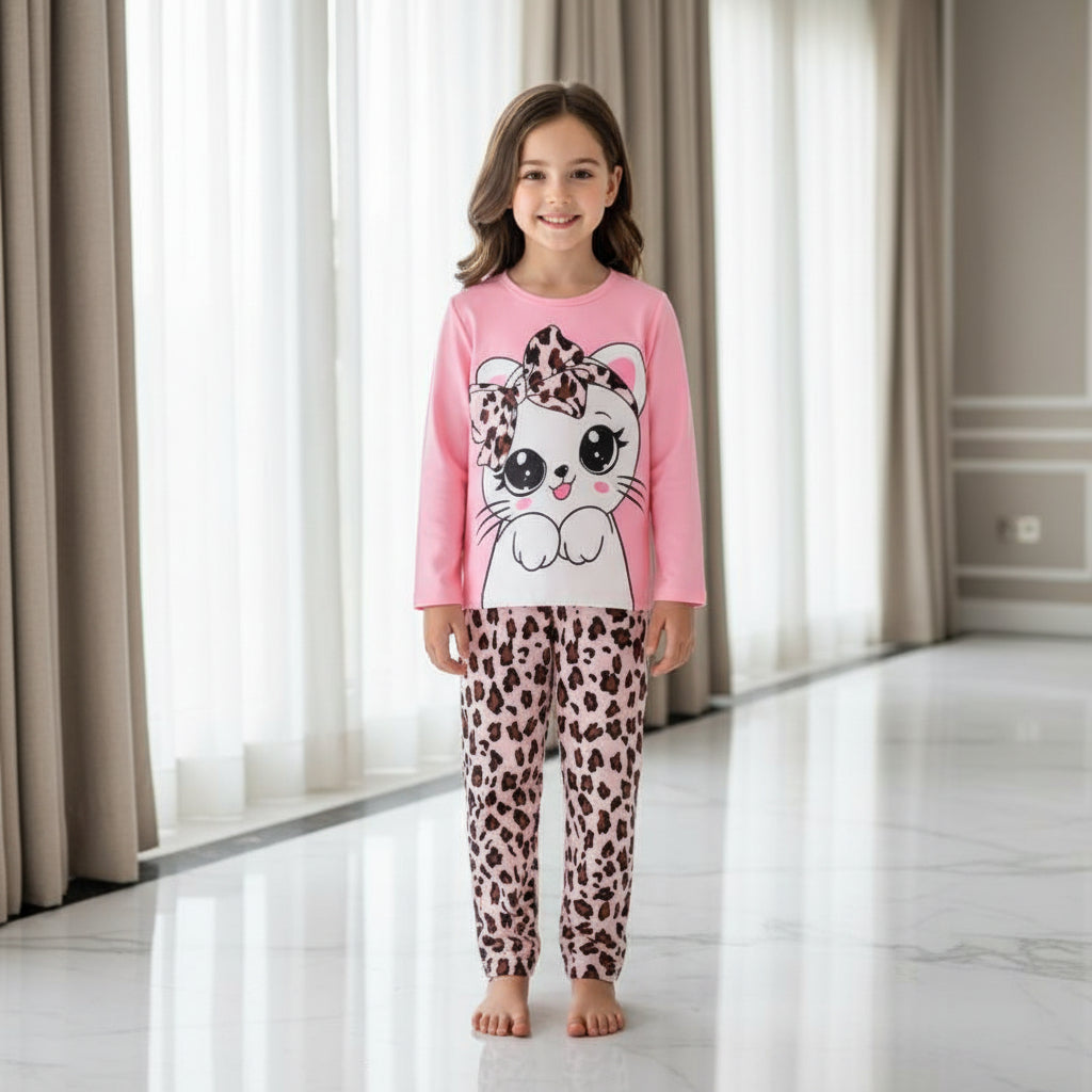 Pink Kitty Printed Kids Wear