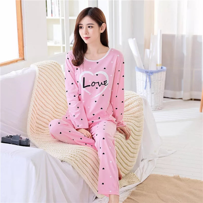 Pink Love  Heart Prinred Women Pj set