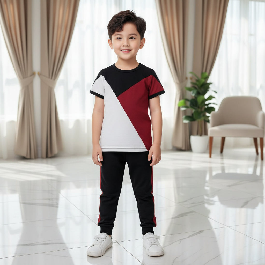Mahron Black & White Panel Kids Tracksuit