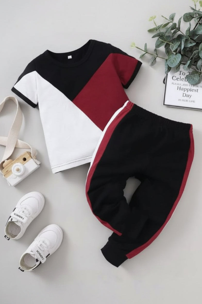 Mahron Black & White Panel Kids Tracksuit