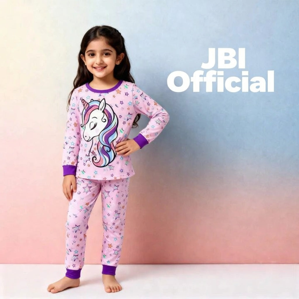 Purple Unicorn with stars Printed Kids Night Suit