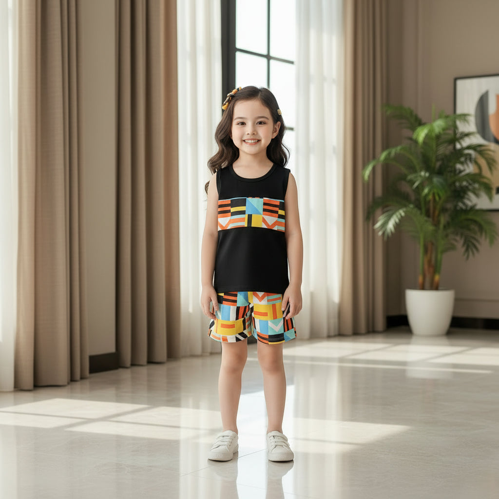 Colorful Gemetry Kids Short Sleeveless