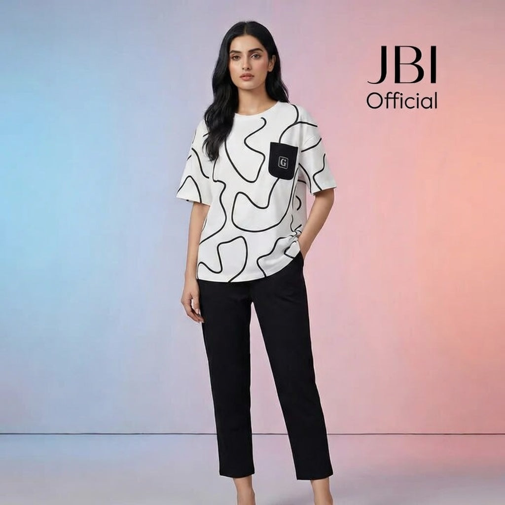 WEITH WITH BLACK LINS  PRINTED PJ SETS