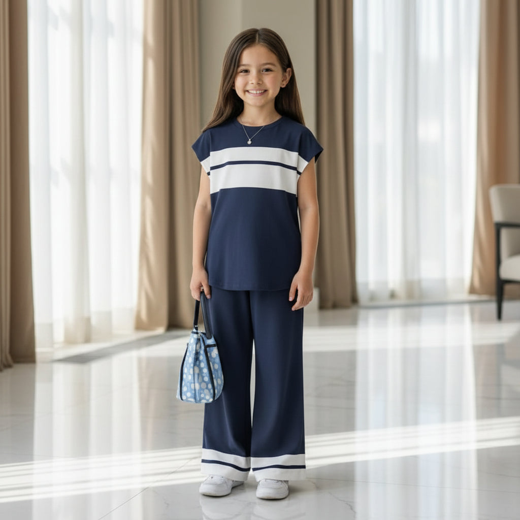Blue Stripe Cor-Ord Outfit Set