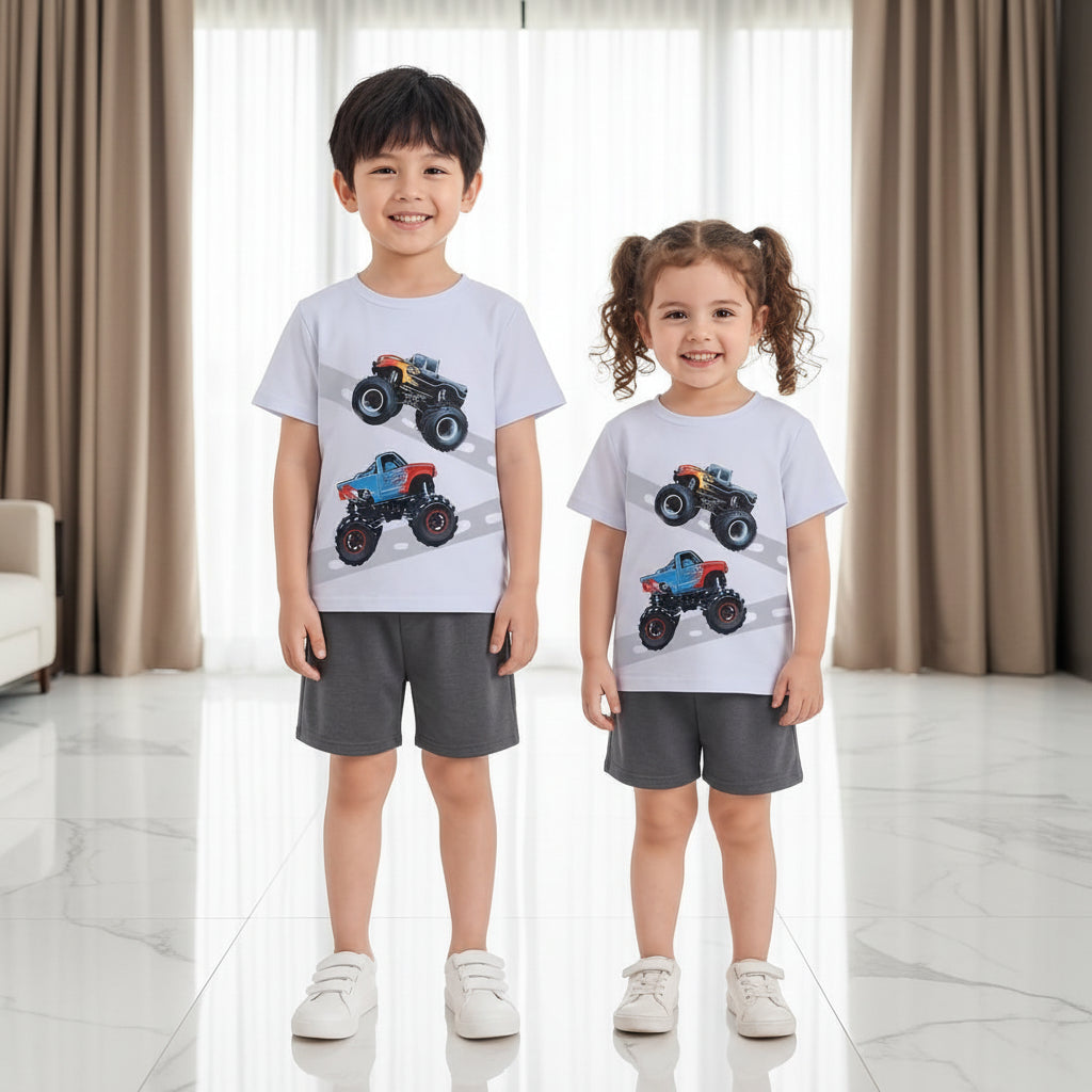 Gray Truck Off Road Kids Short Set
