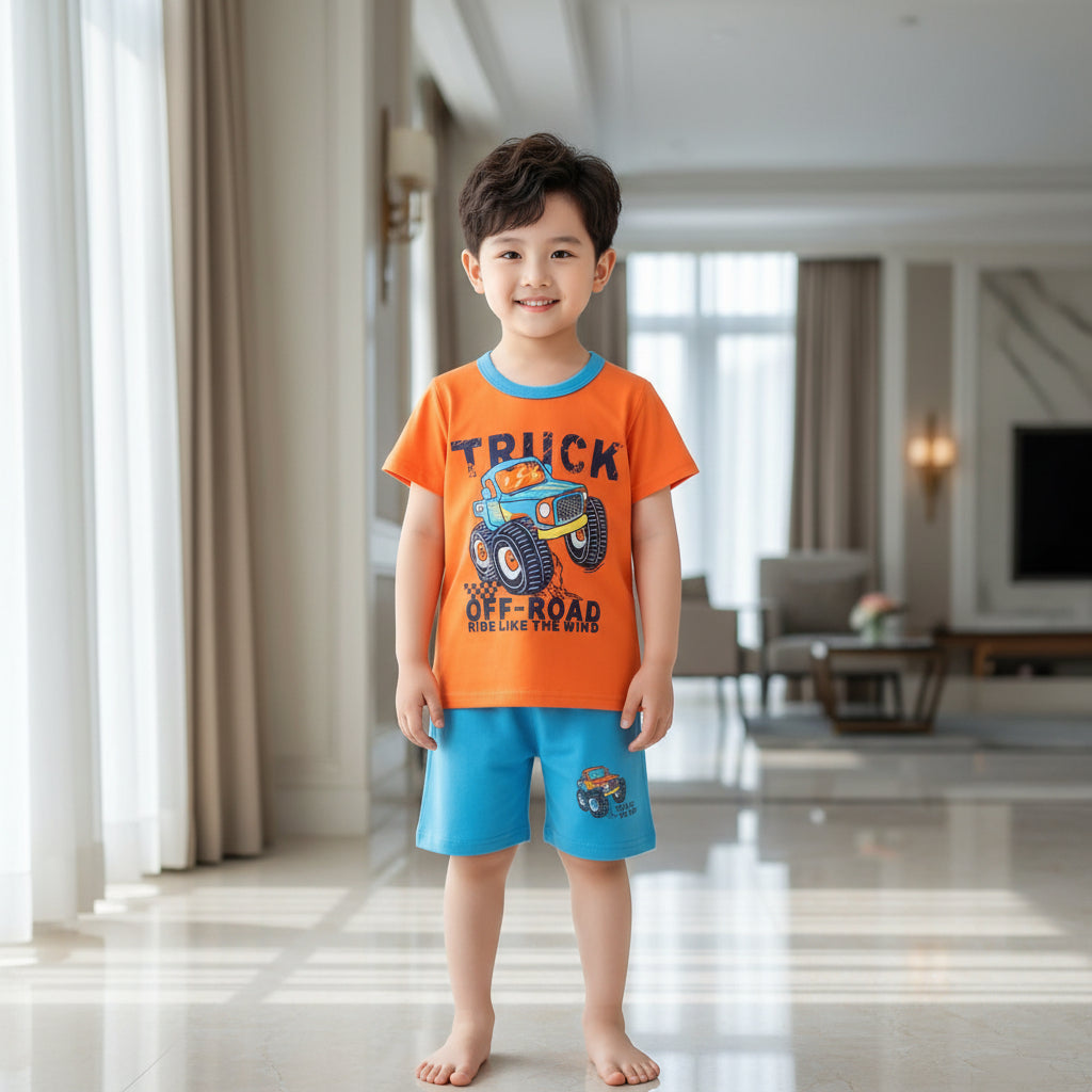 Orange Truck Off Road Kids Short