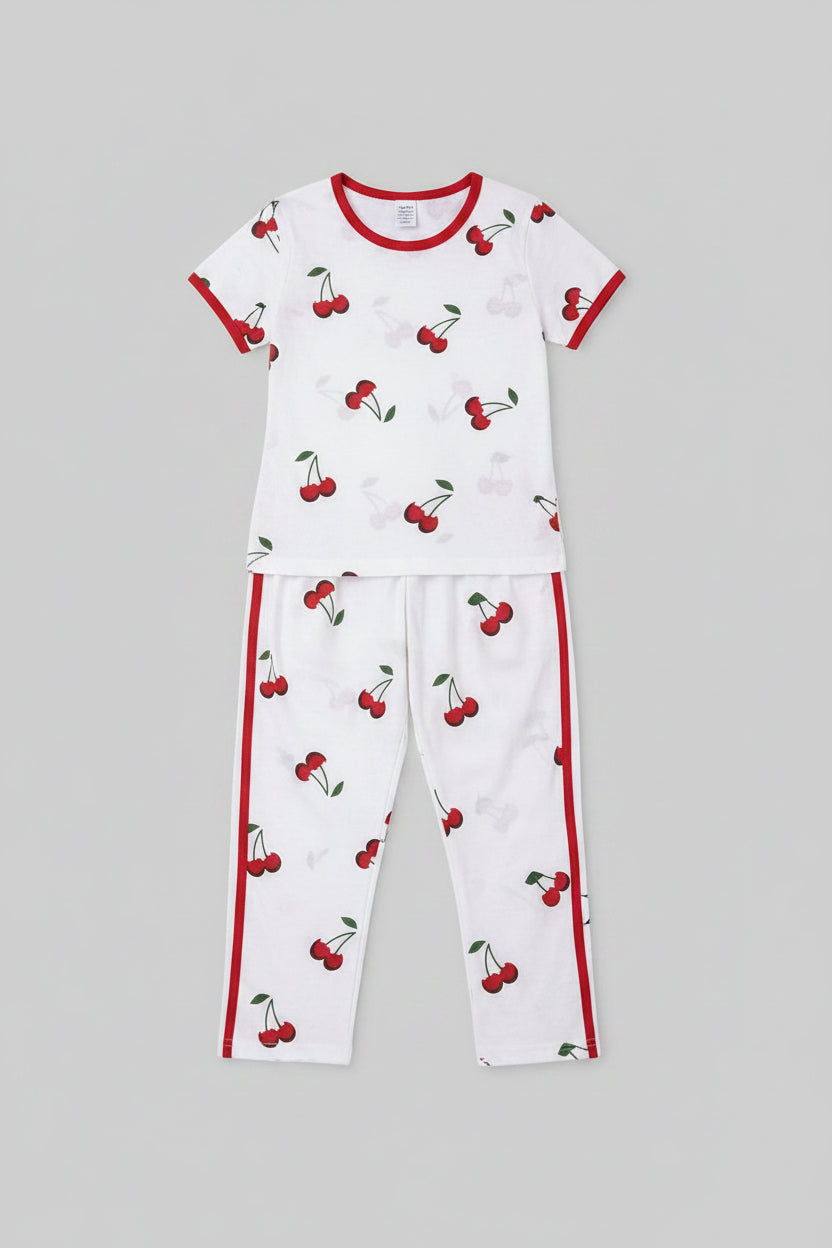 White Cheery Printed Kids Wear