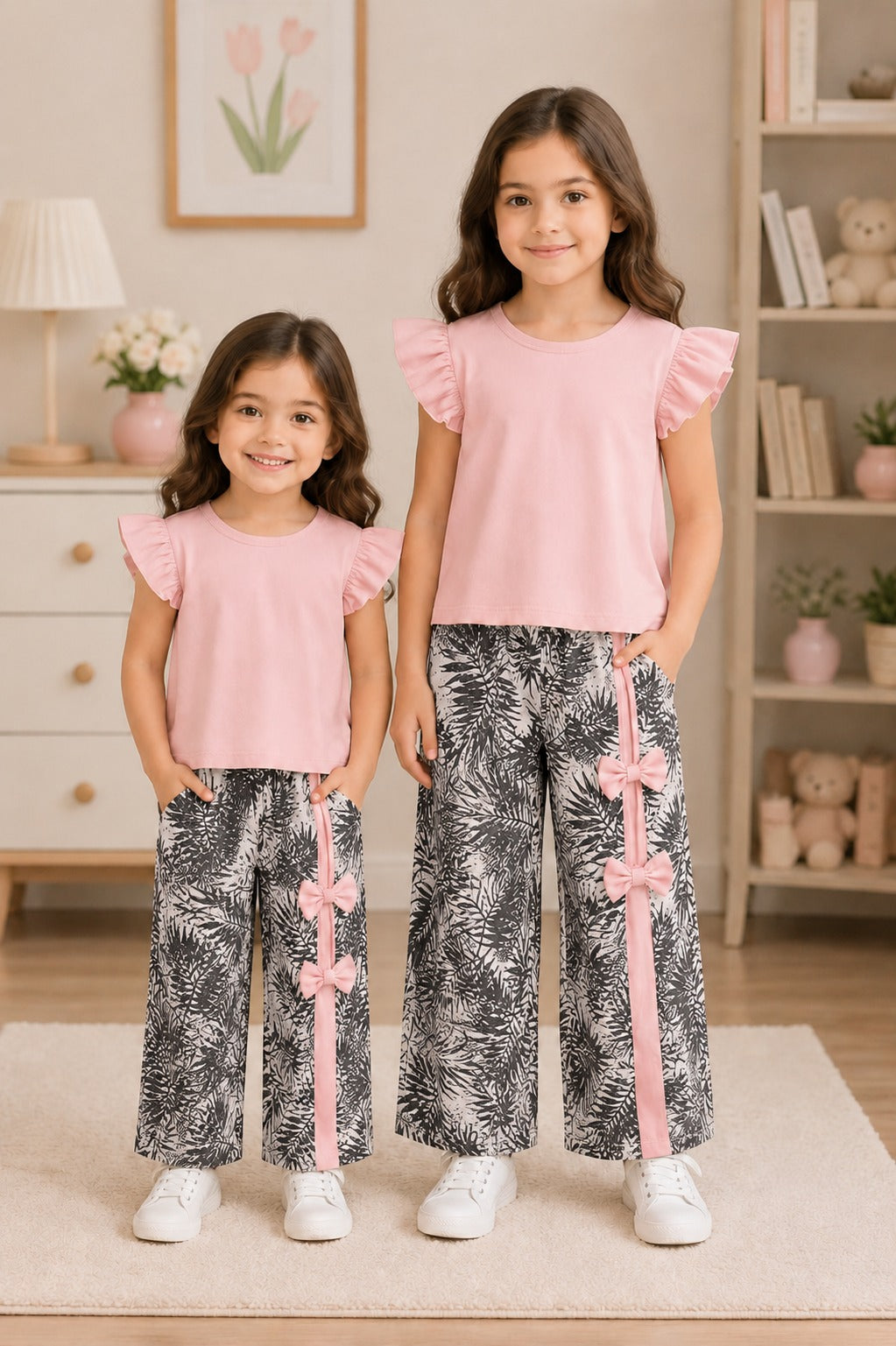 Pink Rib Bow Kids Pajama Set