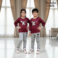 MAROON & GREY PERFOMANCE PRINTED KIDS PJ SET