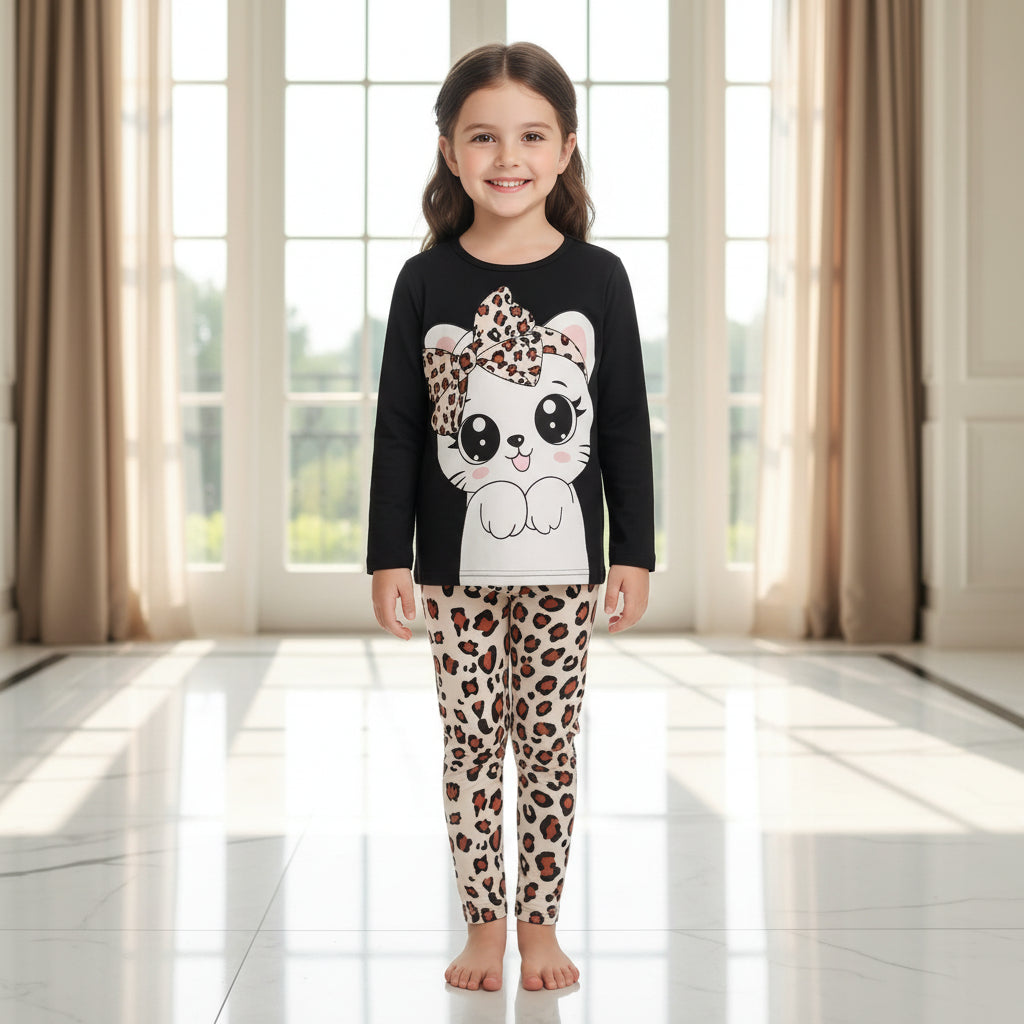 Black Kitty Printed Kids Wear
