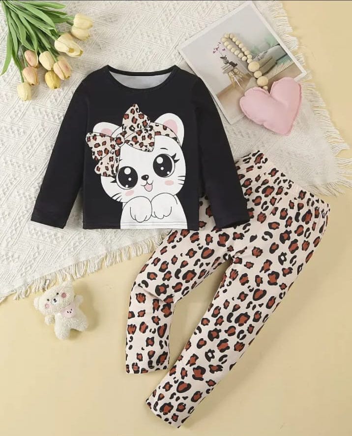Black Kitty Printed Kids Wear