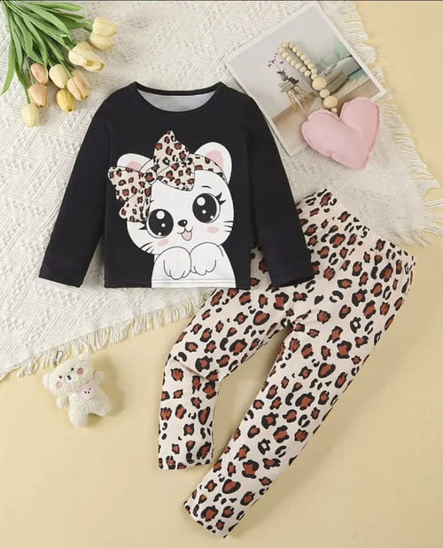 Black Kitty Printed Kids Wear