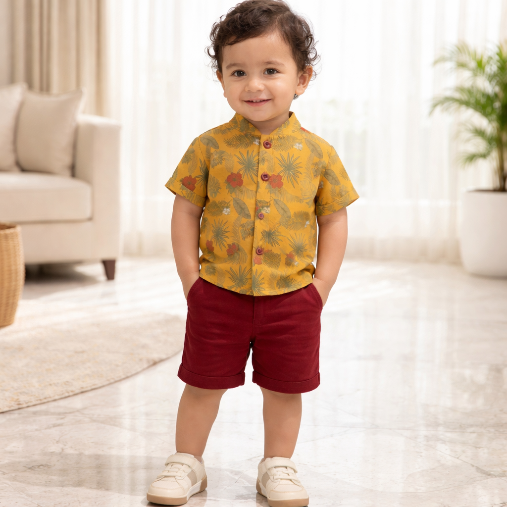 Stylish Kids Boys Co-Ord Set – Printed Shirt with Shorts (Summer Collection)