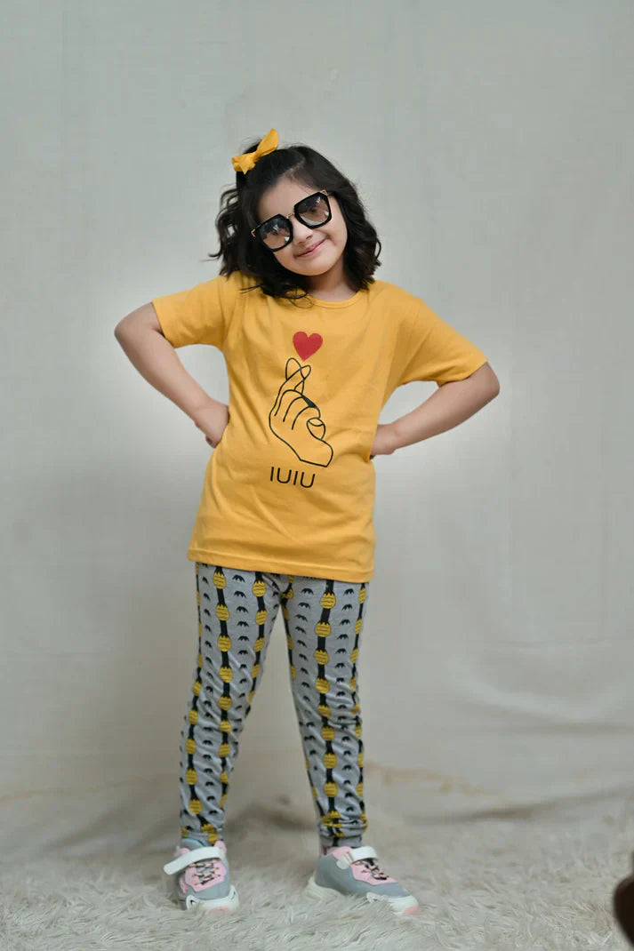 Yellow Heart Printed Kids PJ Wears