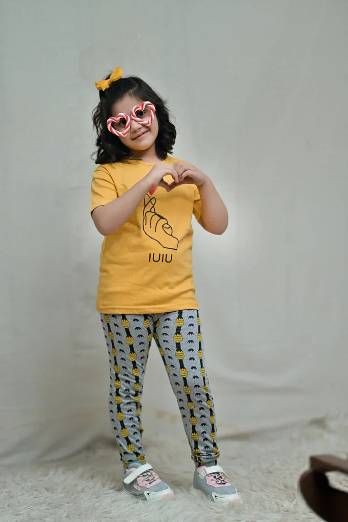 Yellow Heart Printed Kids PJ Wears