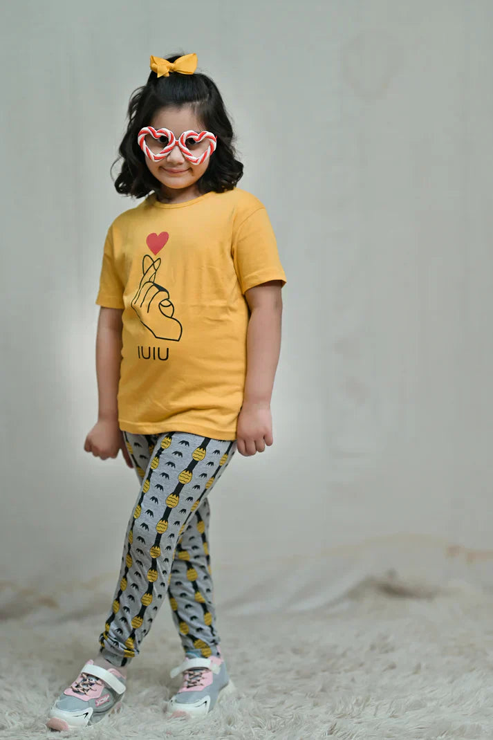 Yellow Heart Printed Kids PJ Wears