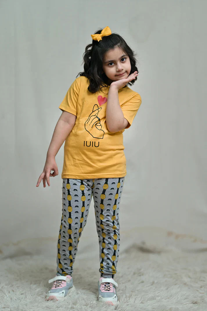 Yellow Heart Printed Kids PJ Wears