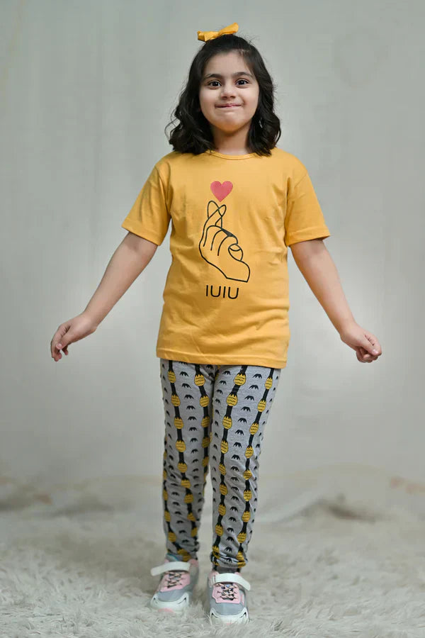 Yellow Heart Printed Kids PJ Wears