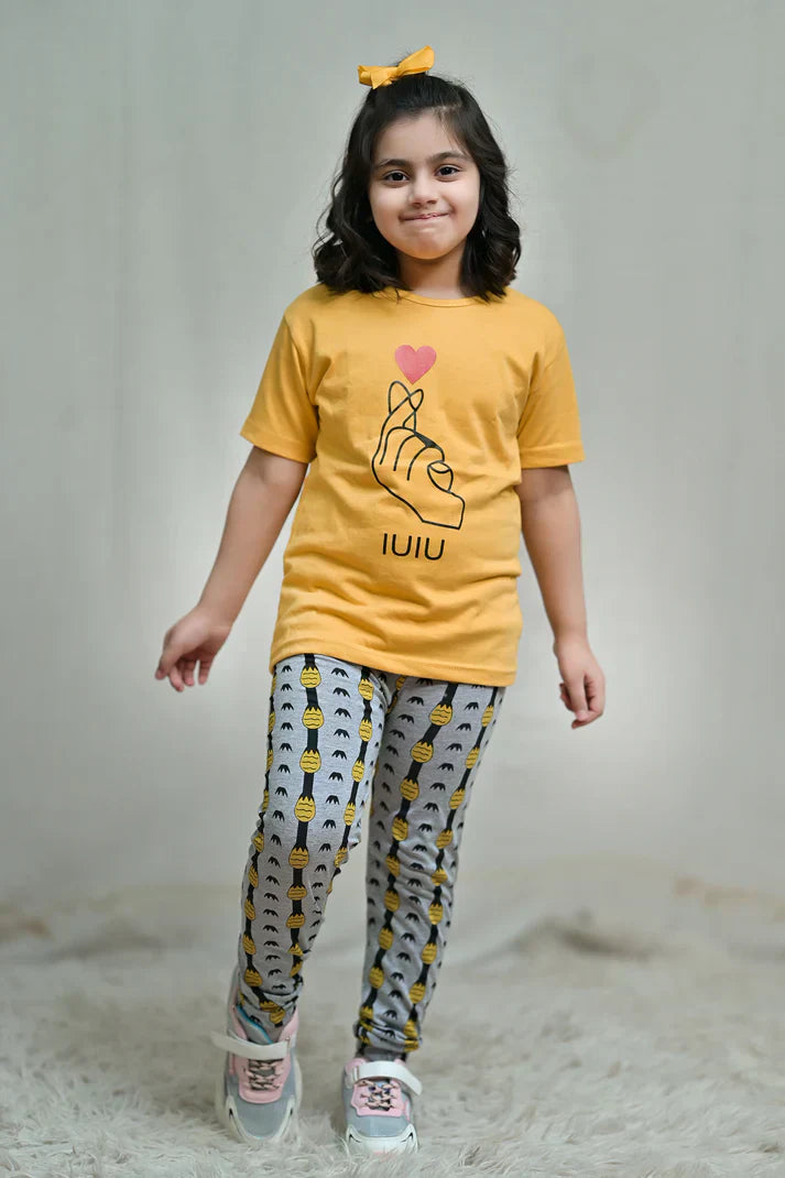 Yellow Heart Printed Kids PJ Wears