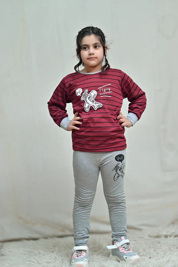 MAROON & GREY PERFOMANCE PRINTED KIDS PJ SET