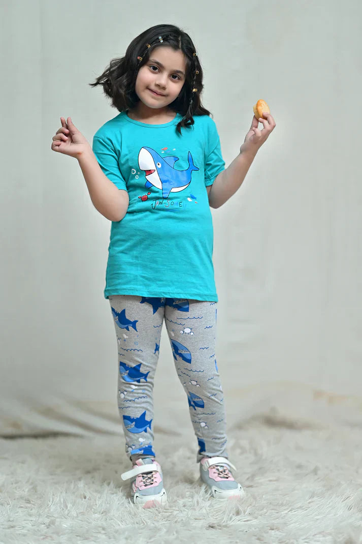 Green Shark Printed Kids PJ Sets