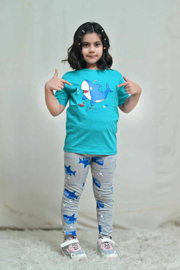 Green Shark Printed Kids PJ Sets