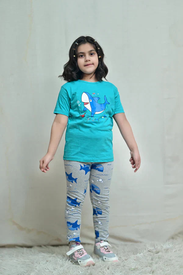 Green Shark Printed Kids PJ Sets