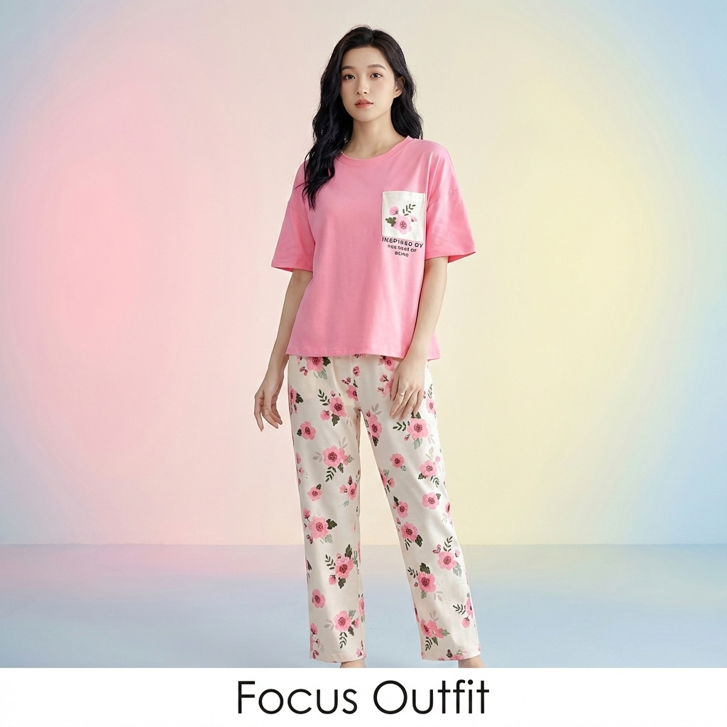 Pink Flower Women Printed Night Dress