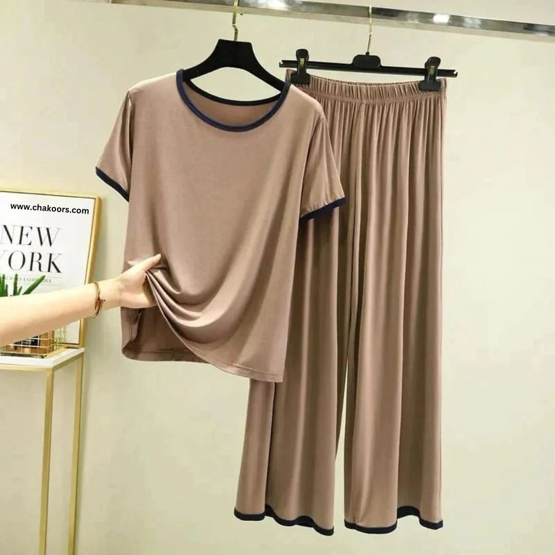 Neavy Blue  Neck Brown Longwear  PJ Set Artical #1003
