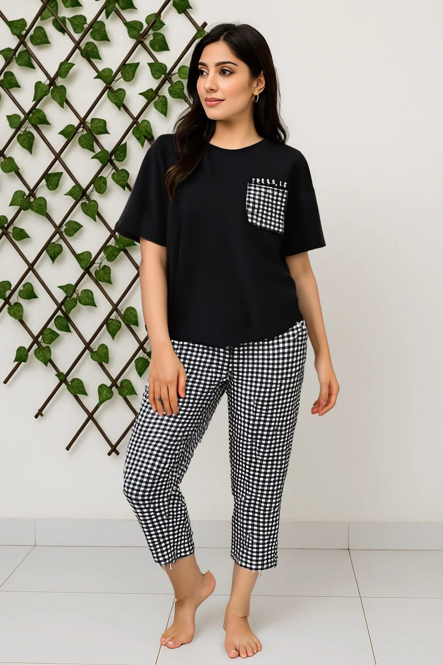 BLACK CHECK POCKET PJ SET Sleepwear