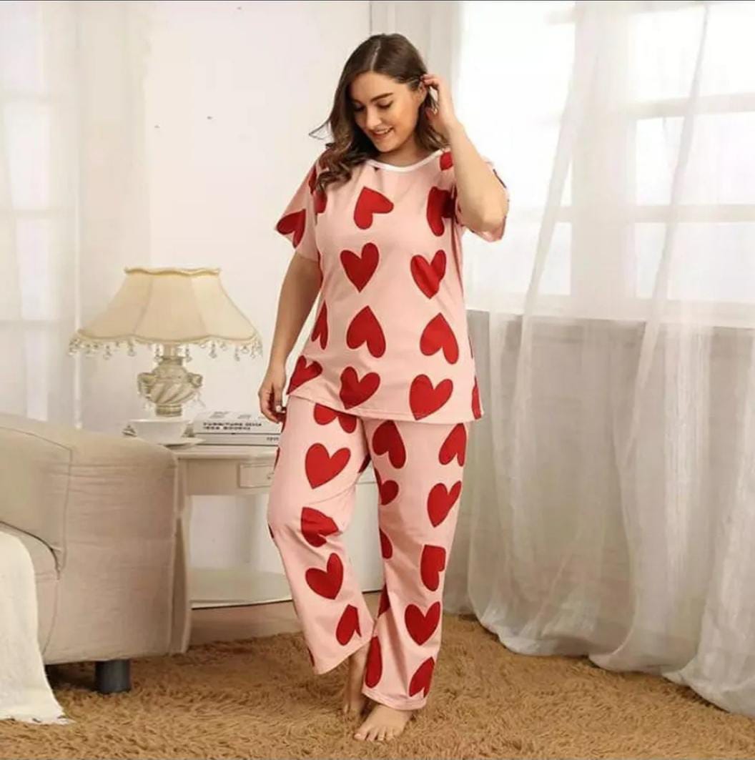 Pink Heart Printed PJ Set