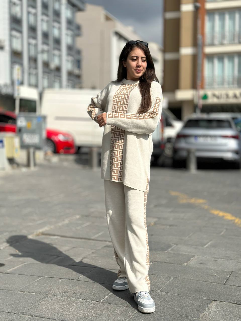 Premium Off White Geometric Tracksuit – Women