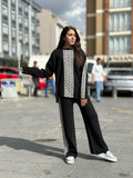 Premium Black Geometric Tracksuit – Women