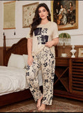 SKIN & BLACK FLOWER PRINTED NIGHT SUIT