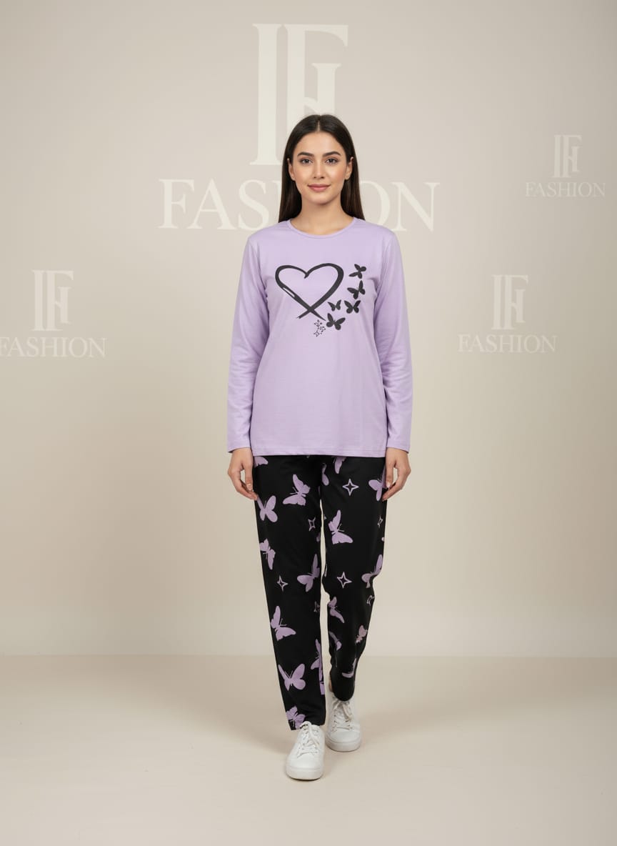 PURPLE BUTTERFLY PRINTED NIGHT SUIT