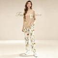 SKIN TOP WITH LEAFS PRINTTED PAJAMA SETS
