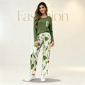 GREEN TOP WITH LEAFS PRINTTED PAJAMA SETS