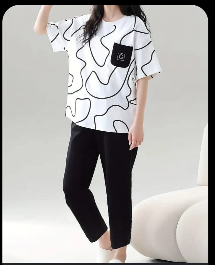 BLACK & WHITE PRINTED PAJAMA SETS