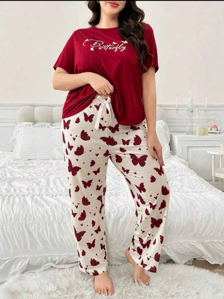 MAROON TOP WITH BUTTERFLY PRINTED PAJAMA SETS