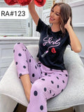 Girls Stylish Nightwear Set – Lip Print Tee with Polka Dot Pajama
