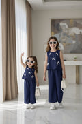 Navy Blue : Girls Stylish Sleeveless Top & Wide-Leg Pants Co-Ord Set