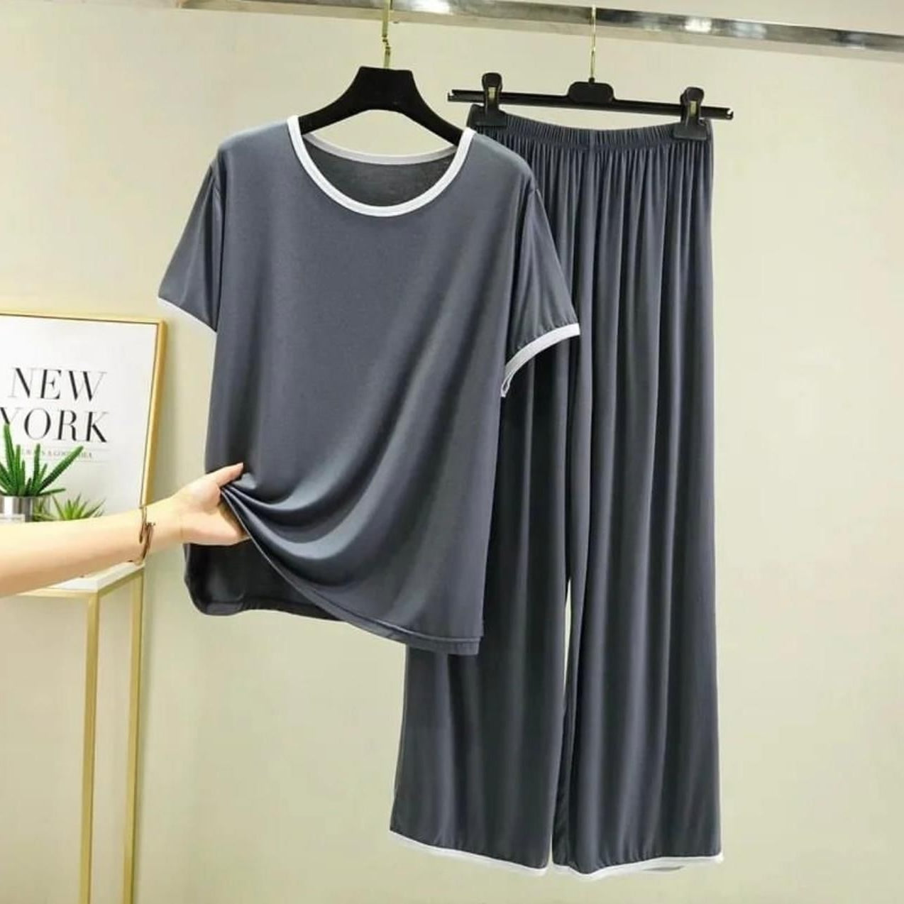 White Neck Grey Longwear PJ Set Artical #1003