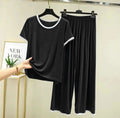 White Round Neck Black Longwear PJ Set Artical #1003