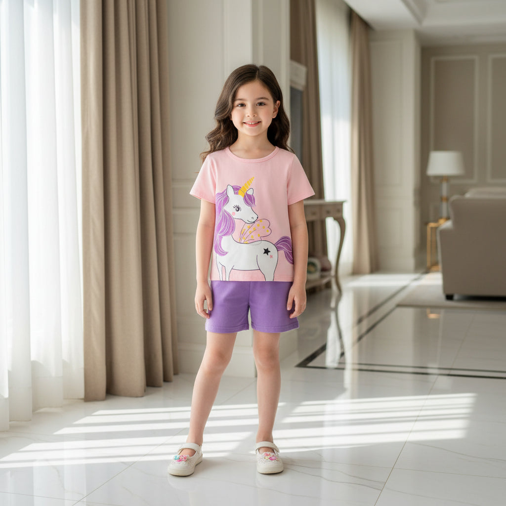Pink Purple Unicorn Kids Short