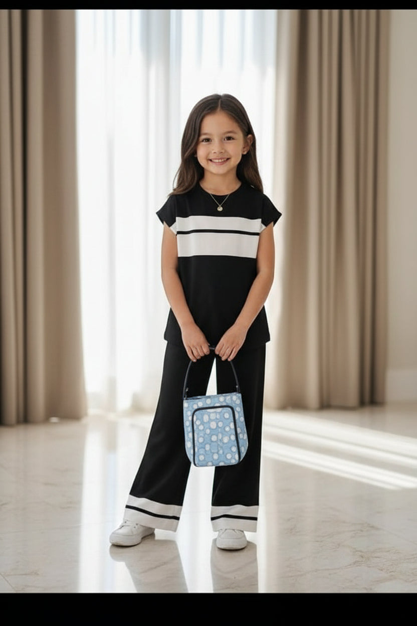 Kids Black Stripe Co-Ord Outfit Set