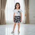 White Girls Kitty Bow Print Top & Shorts Set”