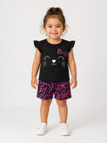 Black Girls Kitty Bow Print Top & Shorts Set”