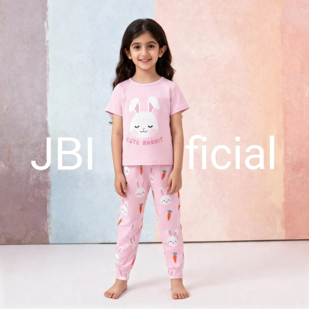 PINK CUTE RABBIT  Printed Kids Night Suit