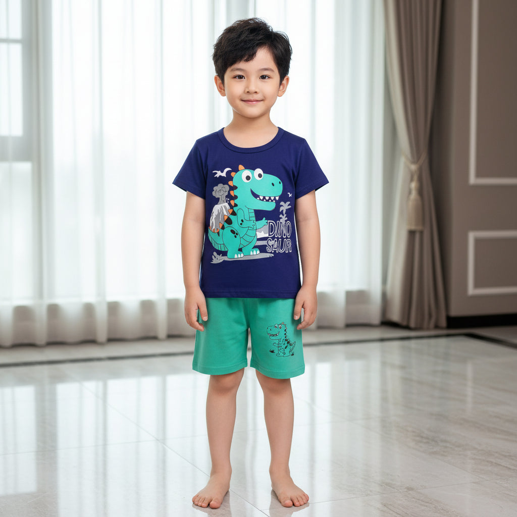 Blue Green Dino Kids Short Sleeveless