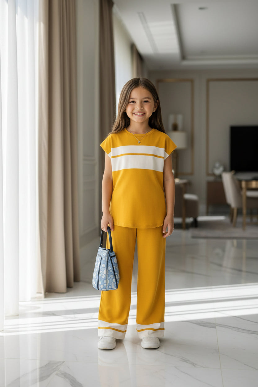 Kids Yellow Stripe Co-Ord Outfit Set